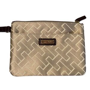 Tommy Hilfiger Gold and Brown Monogram Wristlet Preppy Neutral Clutch